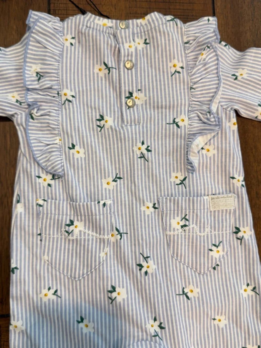 NWT - 7 For All Mankind Blue and White Striped Floral Ruffle Footie